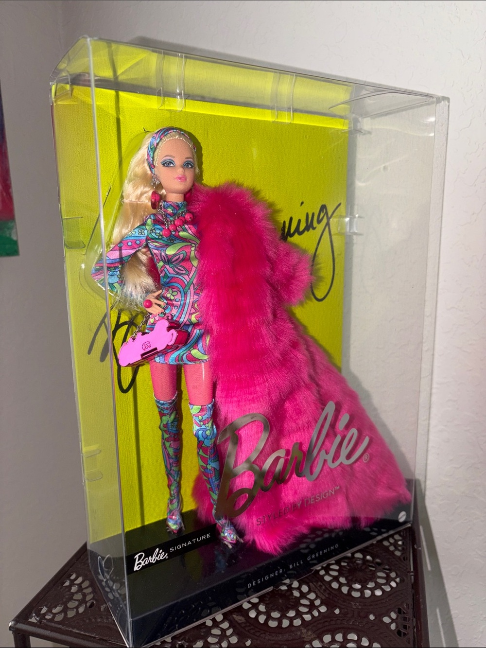 Barbie - Pink Fur Coat Doll with Multicolor Mod Outfit STYLED by DESIGN